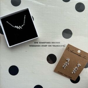 Silver and Cubic Zirconia Leaf Jewelry Set